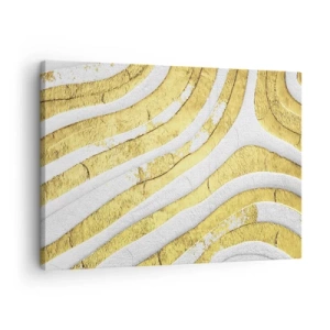 Obraz na plátně - Zlaté a bílé abstraktní čáry v 3D textuře - 70x50cm - Kompozice v bílé a zlaté - Moderní nástěnná dekorace do obývacího pokoje a ložnice ARTTOR