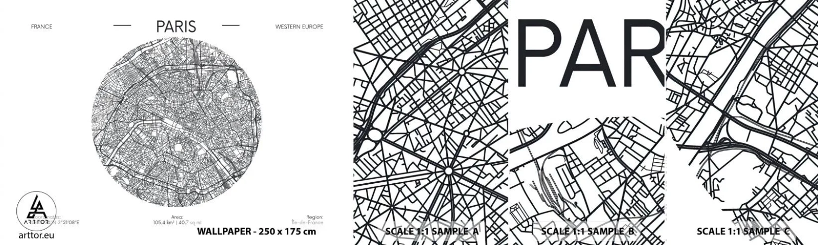 Fototapeta Vzorek Standard Eco - Anatomie Paříže - Mapa, Paříž, Francie - 100x30 cm