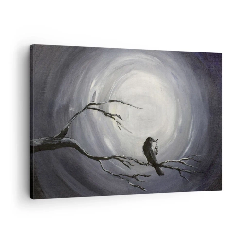 Obraz na plátně - Černý pták na větvi v měsíčním světle - 70x50cm - Klíč k tajemství noci - Moderní nástěnná dekorace do obývacího pokoje a ložnice ARTTOR