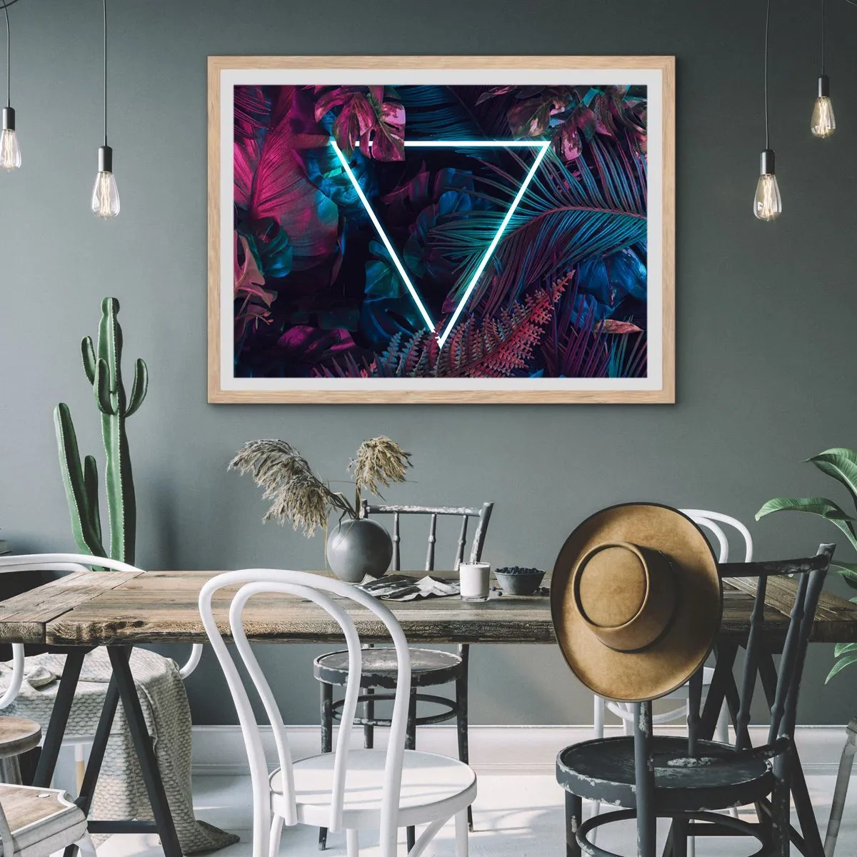 Plakát v rámu světlý dub - Zahrada v disco stylu - 100x70 cm