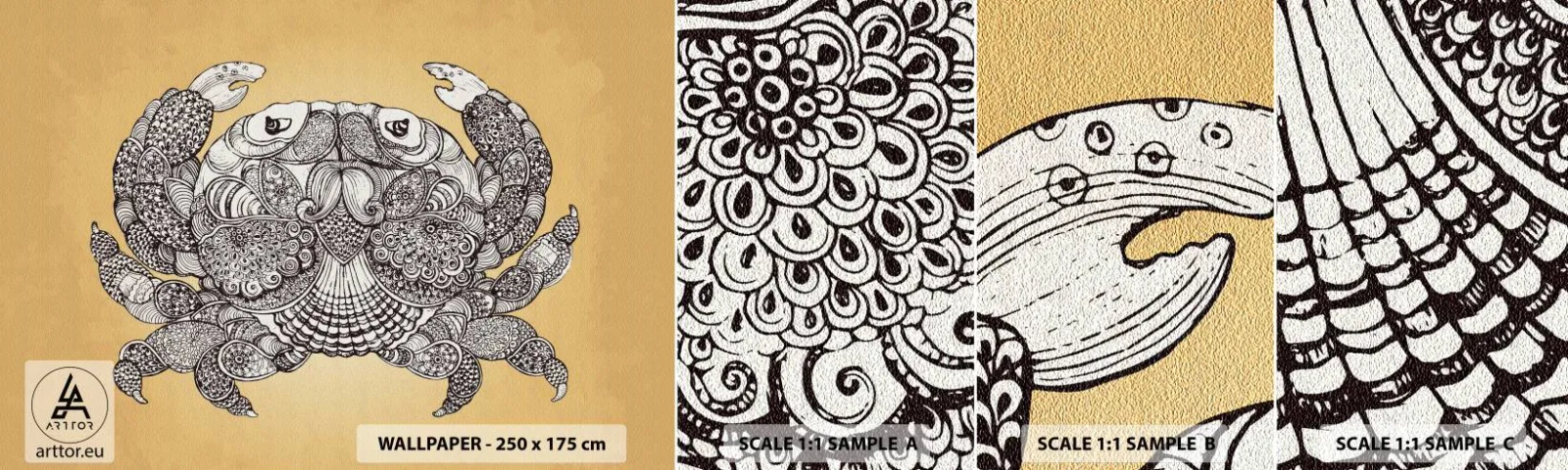 Vzor Fototapety Samolepicí Deluxe Sticker - Příběhy pana Kraba - Krab, Zvířata, Výkres - 100x30 cm