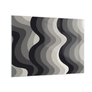 Obraz na skle - Vlny v odstínech šedé vytvářejí rytmický geometrický vzor - 70x50cm - Vlna za vlnou - Moderní nástěnná dekorace do obývacího pokoje a ložnice ARTTOR