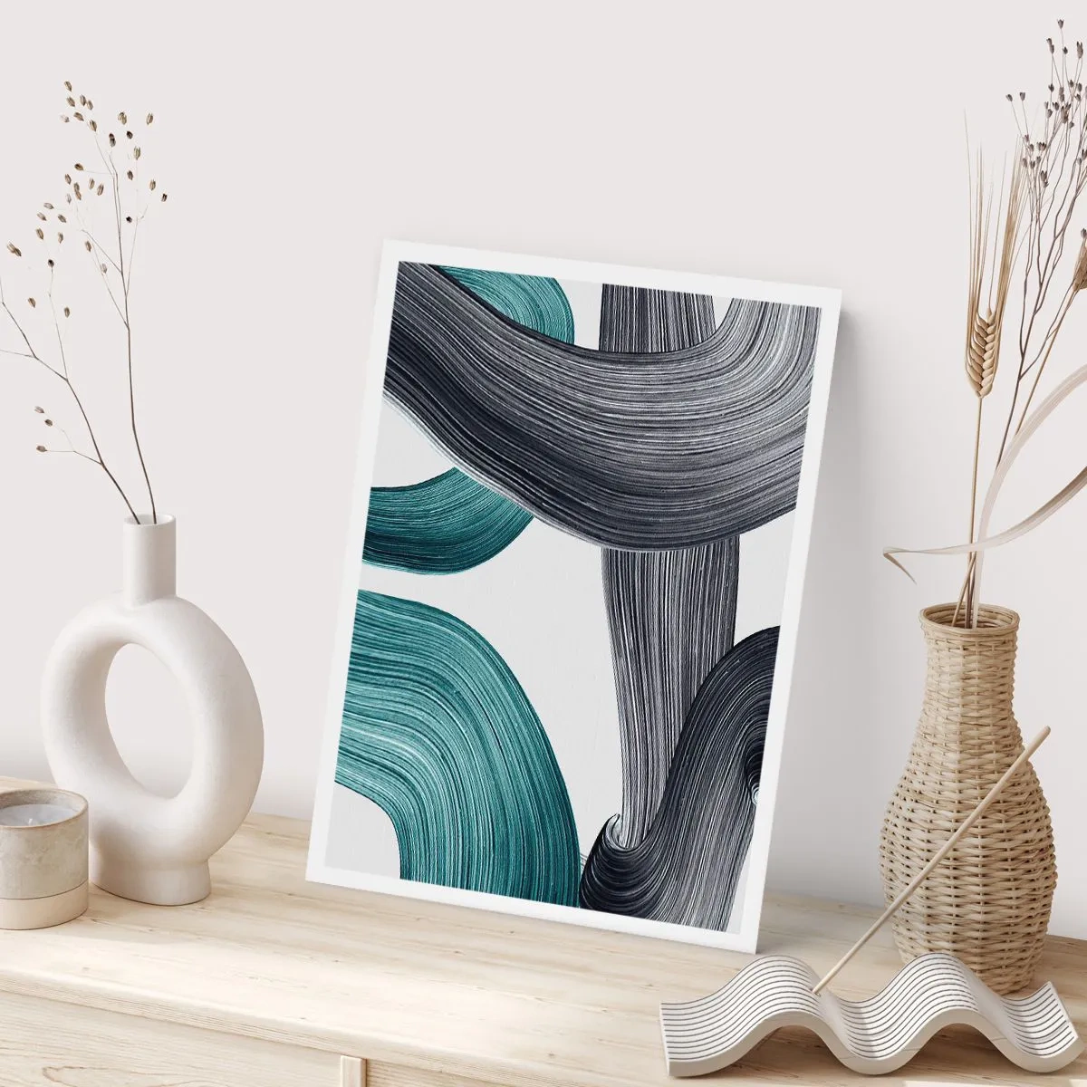 Plakát - Smaragdové a černé vlny - 70x100 cm