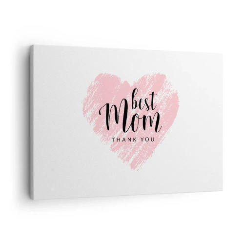 Obraz na plátně - Růžové srdce s nápisem "Nejlepší mami, děkuji" na bílém pozadí - 70x50cm - Vždy pravá chvíle - Moderní nástěnná dekorace do obývacího pokoje a ložnice ARTTOR