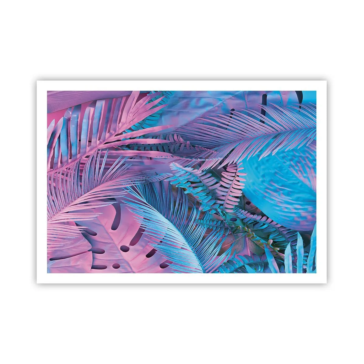 Plakát - Tropy v růžové a modré - 100x70 cm