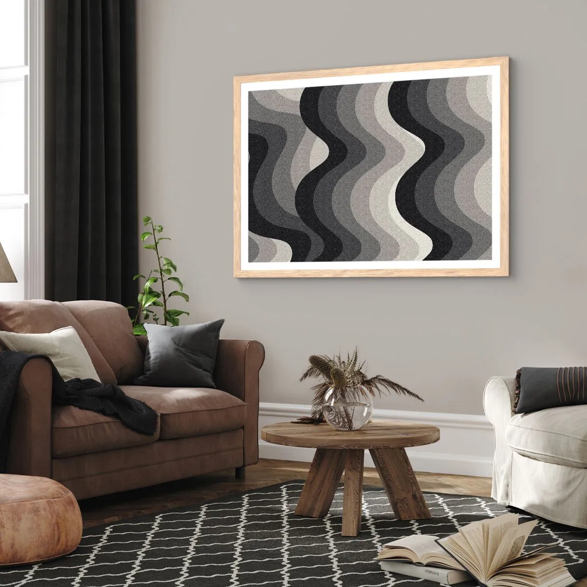 Plakát v rámu světlý dub - Vlna za vlnou - 100x70 cm