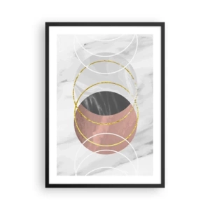 Plakát v černém rámu - Abstraktní kompozice s kruhy a zlatými akcenty - 50x70cm - Hudba sfér - Moderní nástěnná dekorace do obývacího pokoje a ložnice ARTTOR