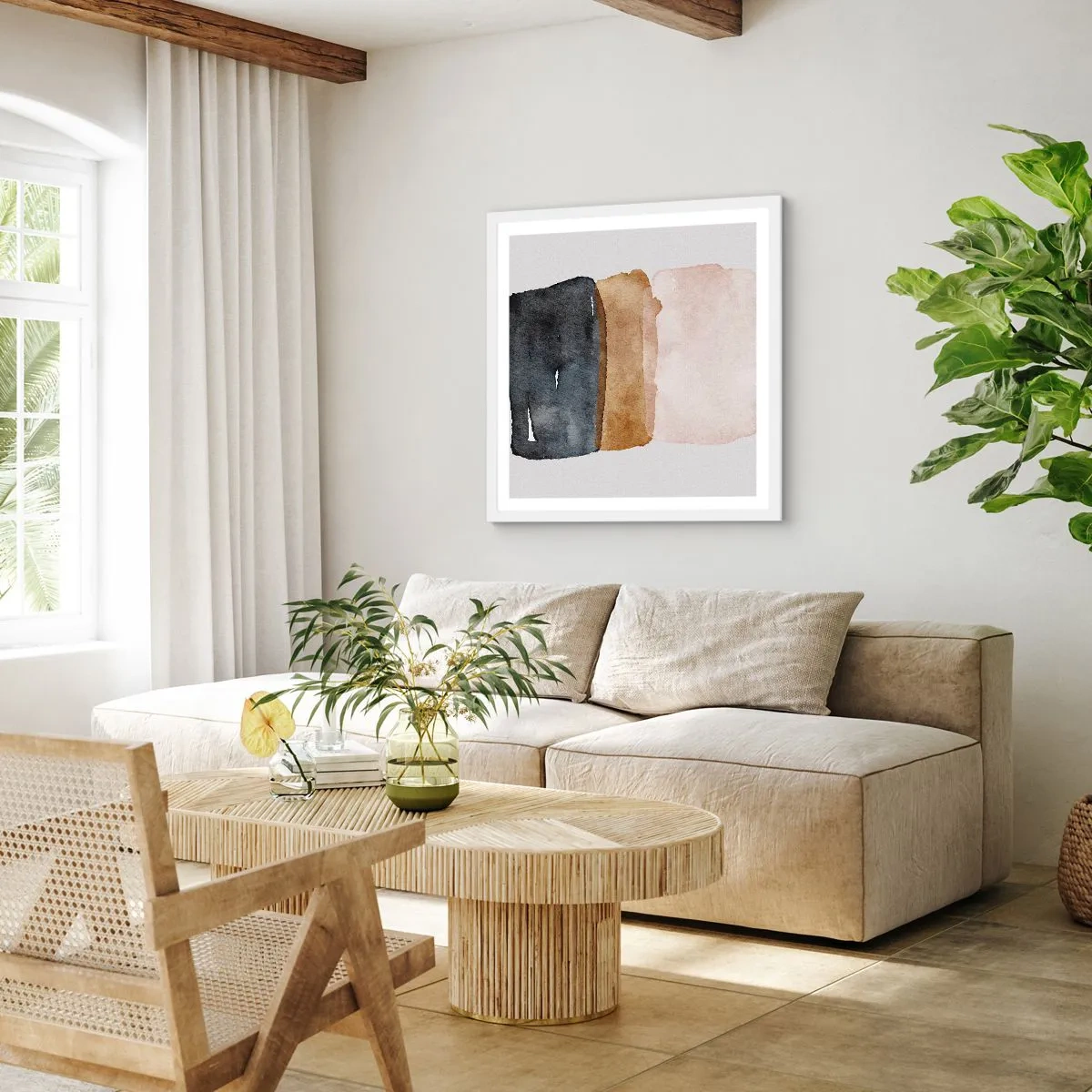 Plakát v bílém rámu - Kompozice zemitých barev - 60x60 cm