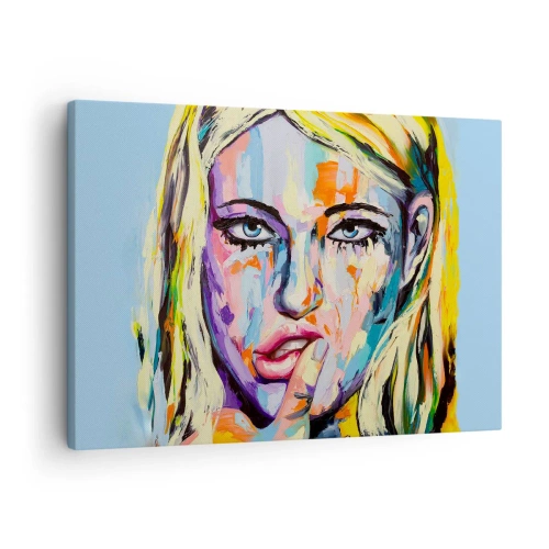 Obraz na plátně - Barevný portrét ženy v abstraktním stylu - 70x50cm - Podívej se jí přímo do očí - Moderní nástěnná dekorace do obývacího pokoje a ložnice ARTTOR