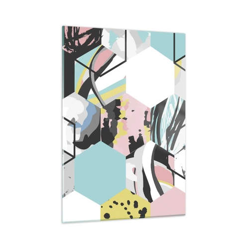 Obraz na skle - Šestiúhelníky a krychle v šesti barvách - 50x70 cm