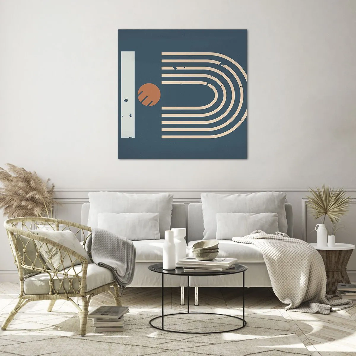 Obraz na skle - Geometrie v námořnické modři - 70x70 cm