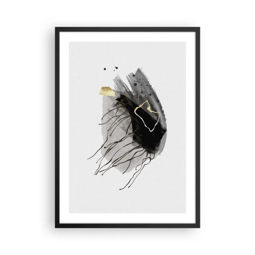 Plakát v černém rámu - Abstraktní kompozice v černých, šedých a zlatých tónech. - 50x70cm - V černé a zlaté - Moderní nástěnná dekorace do obývacího pokoje a ložnice ARTTOR
