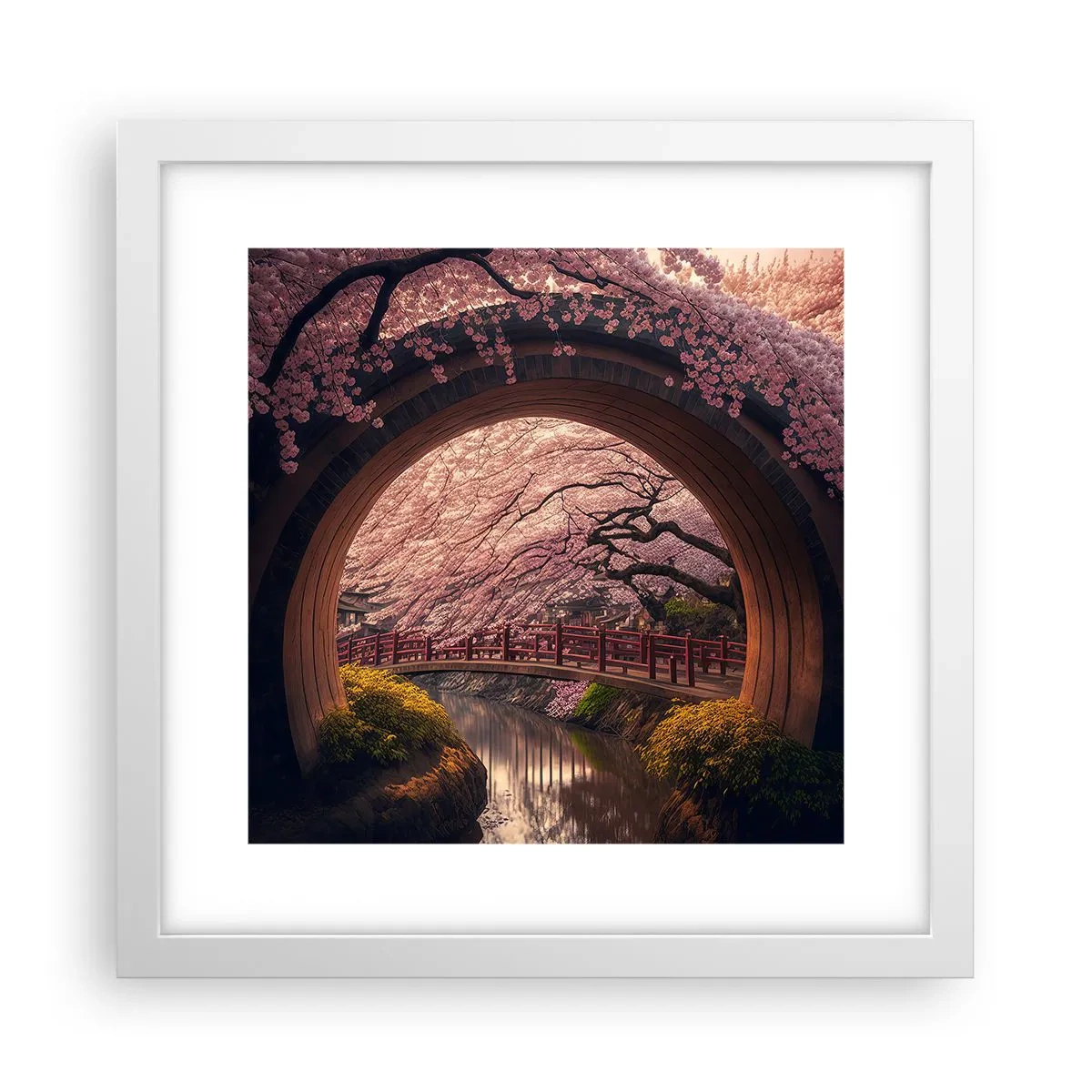 Plakát v bílém rámu - Japonské jaro - 30x30 cm