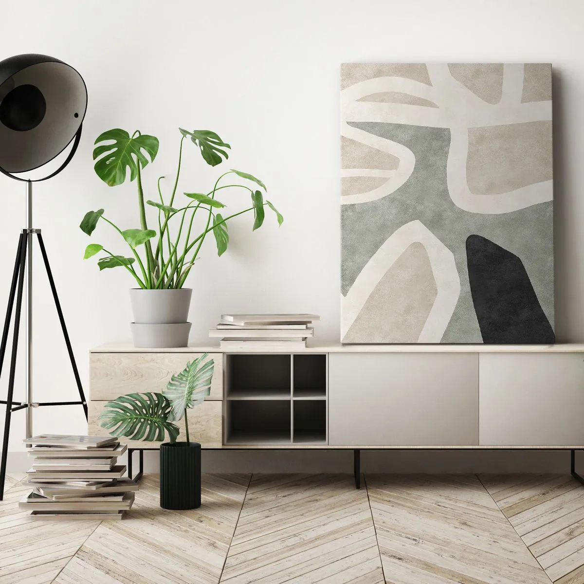 Obraz na plátně - Kompozice s černým motivem - 70x100 cm