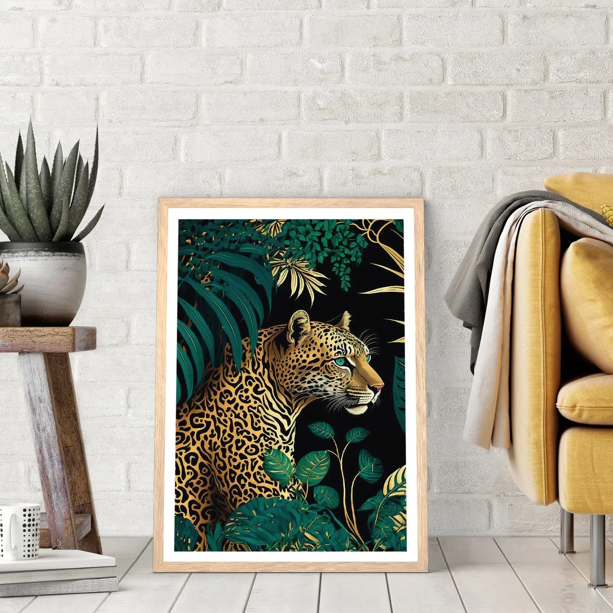 Plakát v rámu světlý dub - Domácí v džungli - 50x70 cm