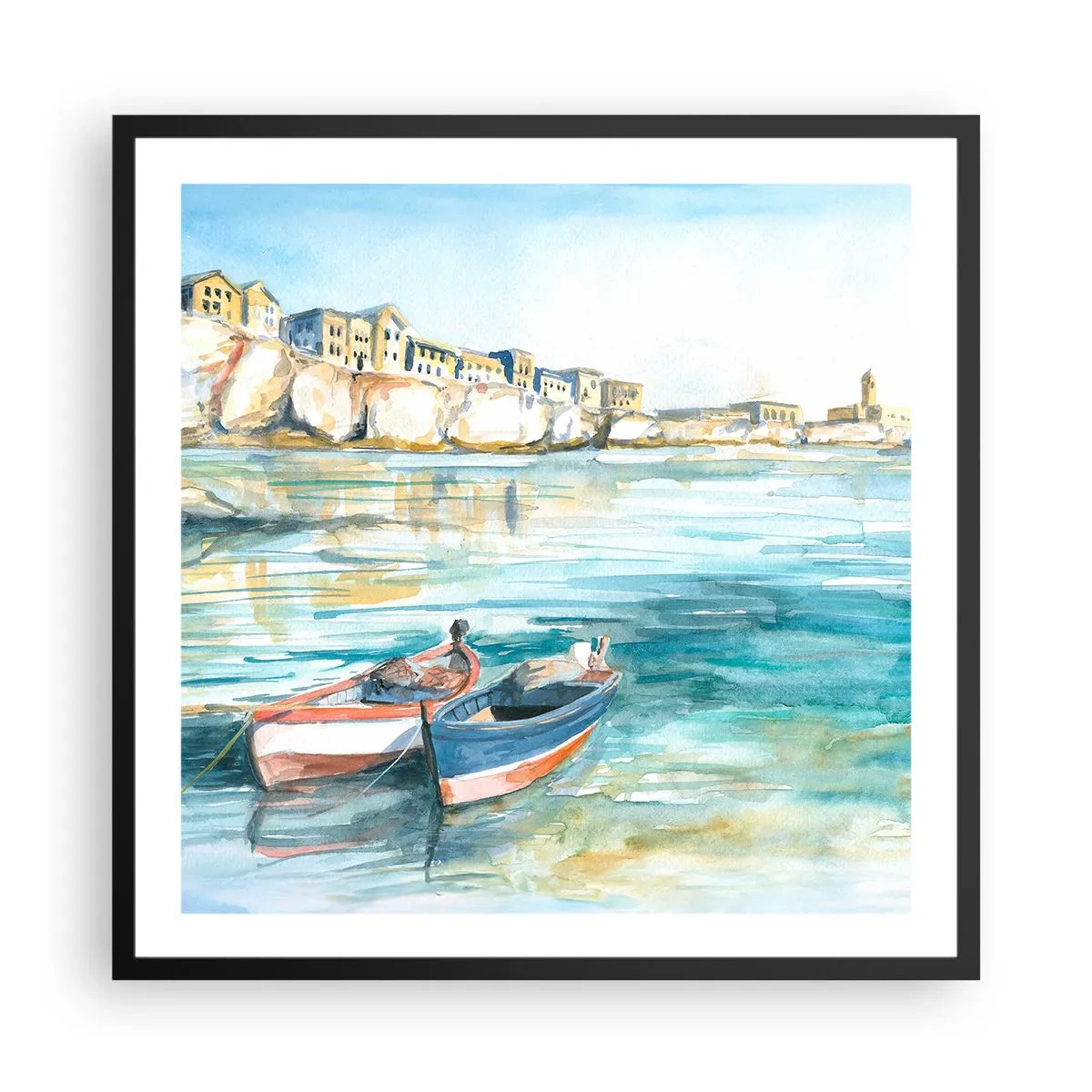 Plakát v černém rámu - Krajina v modří - 60x60 cm
