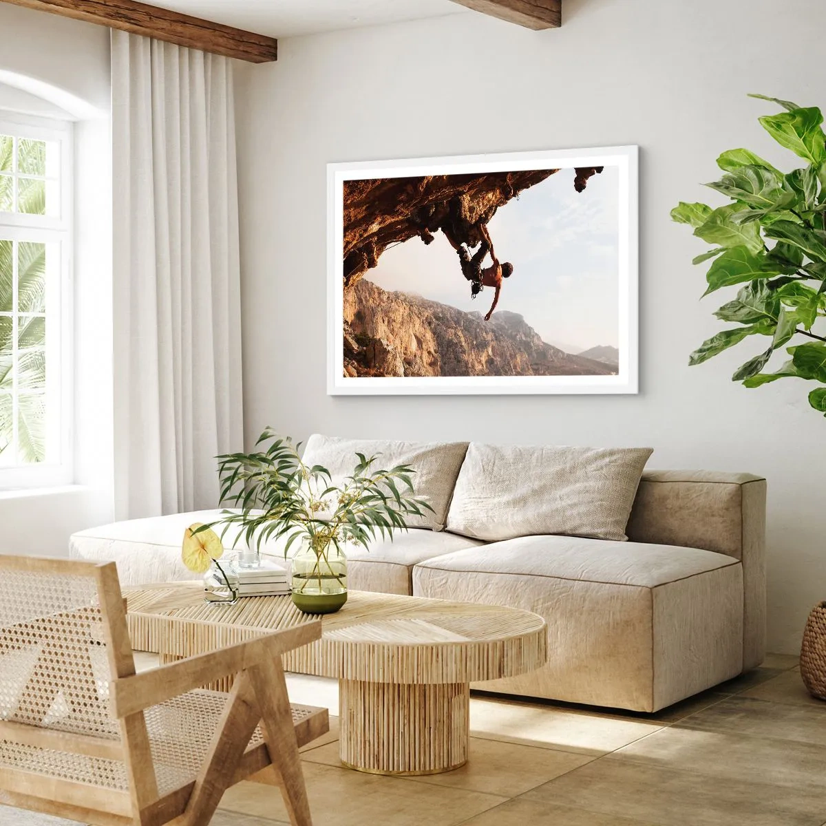 Plakát v bílém rámu - Svět smrsknutý v ruce na sesuvu balvanu - 40x30 cm