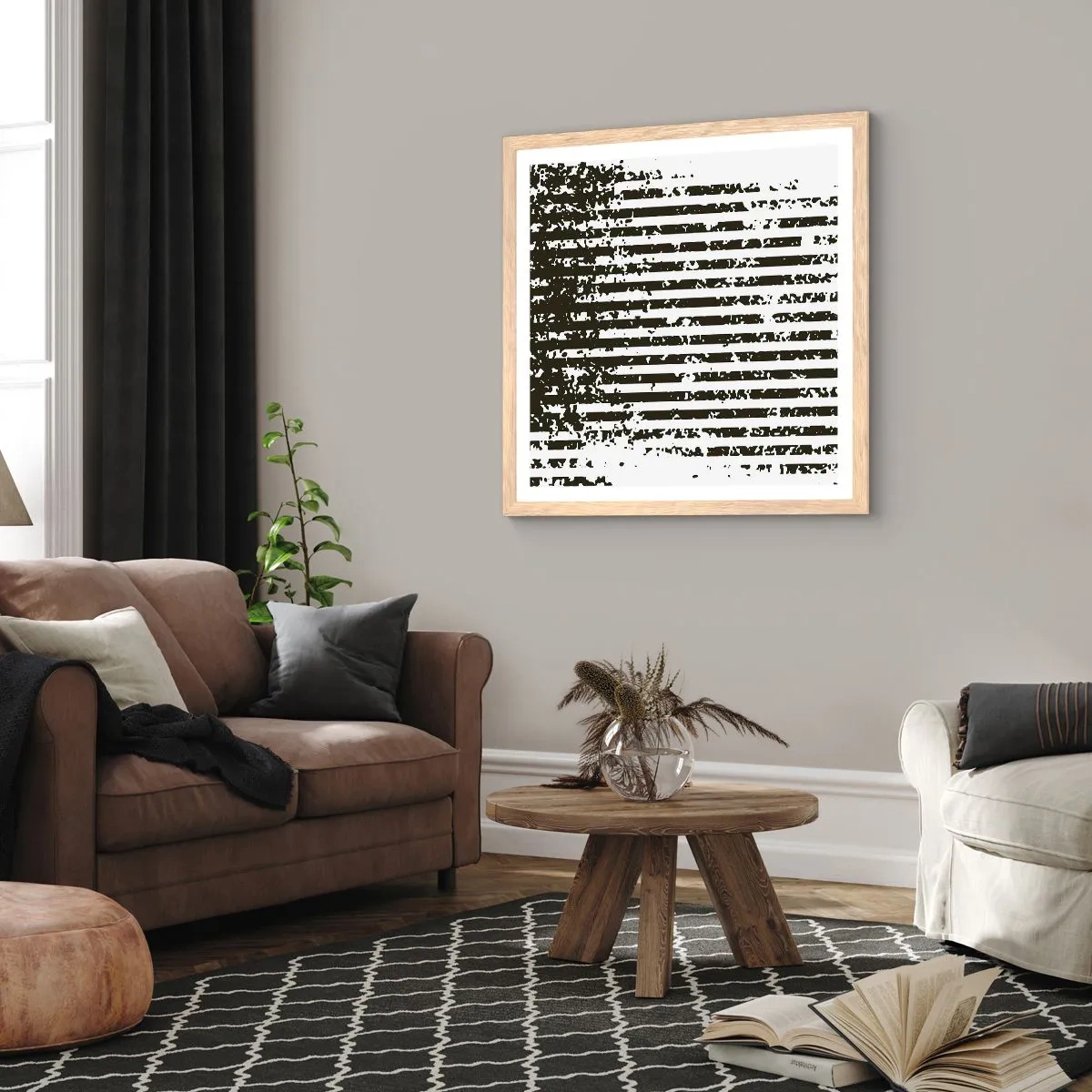 Plakát v rámu světlý dub - Rytmus a šum - 50x50 cm