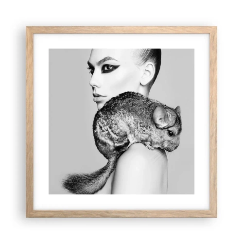 Plakát v rámu světlý dub - Dáma s činčilou - 40x40 cm