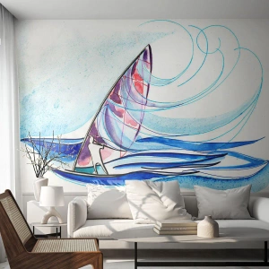 Fototapeta Standard Eco - Akvarel windsurfař na mořských vlnách - 100x70cm - S větrem v rytmu vln - Moderní nástěnná dekorace do obývacího pokoje a ložnice ARTTOR