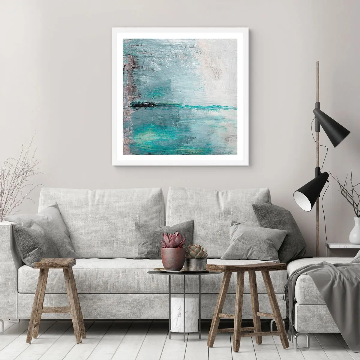 Plakát v bílém rámu - Horizontálně v modři - 30x30 cm