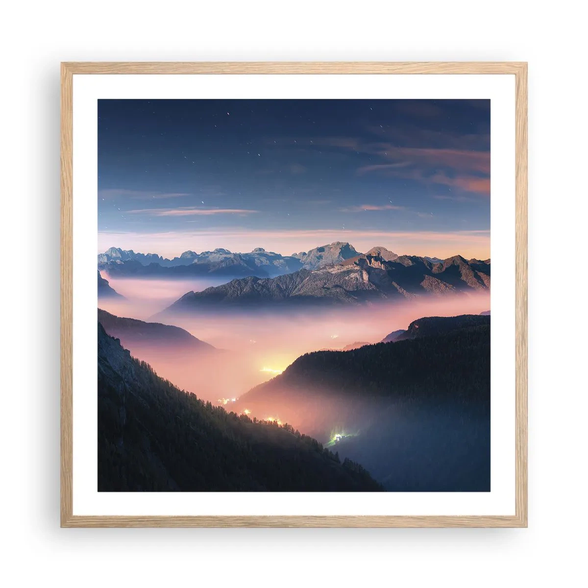 Plakát v rámu světlý dub - Světlo v údolích - 60x60 cm