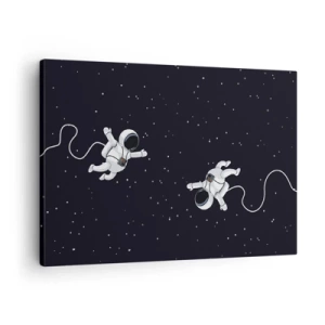 Obraz na plátně - Astronauti plující ve vesmíru na pozadí hvězd - 70x50cm - Kosmický tanec - Moderní nástěnná dekorace do obývacího pokoje a ložnice ARTTOR
