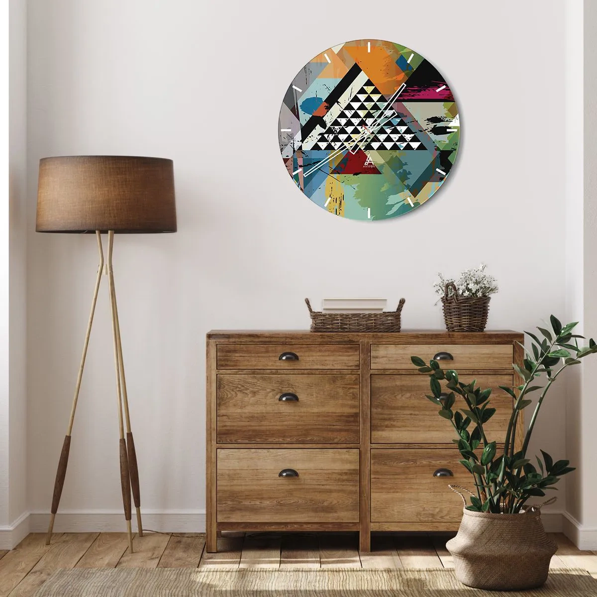 Nástěnné hodiny - Ciferník hodin s abstraktním geometrickým motivem v zářivých barvách. - 30x30cm - Jak je to snadné - Moderní nástěnná dekorace do obývacího pokoje, kuchyně a ložnice ARTTOR