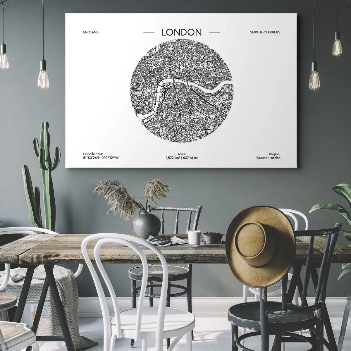 Obraz na plátně - Minimalistická černobílá mapa Londýna s přesnými detaily. - 70x50cm - Anatomie Londýna - Moderní nástěnná dekorace do obývacího pokoje a ložnice ARTTOR