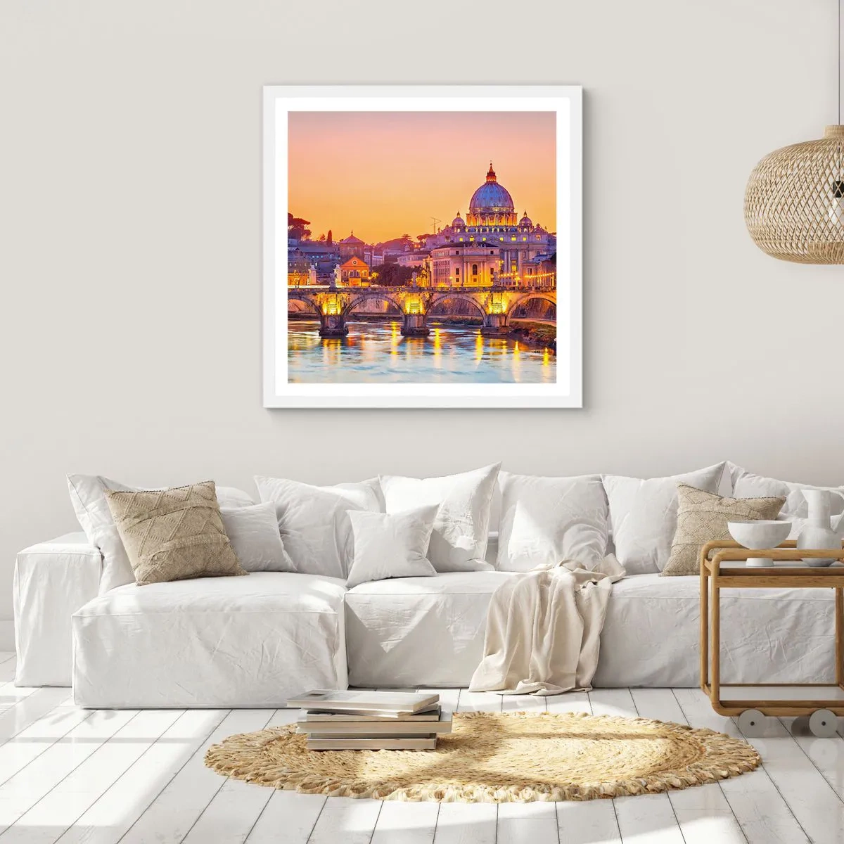 Plakát v bílém rámu - Soumrak nad Věčným městem - 60x60 cm