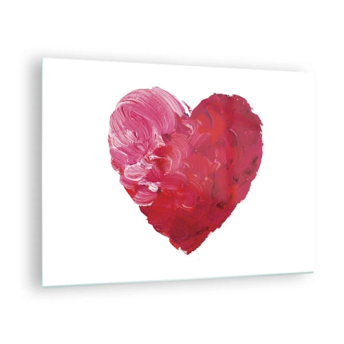 Obraz na skle - Abstraktní srdce malované červenými tahy - 70x50cm - All you need is love - Moderní nástěnná dekorace do obývacího pokoje a ložnice ARTTOR