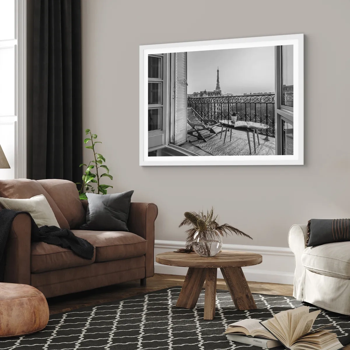 Plakát v bílém rámu - Pařížské odpoledne - 91x61 cm