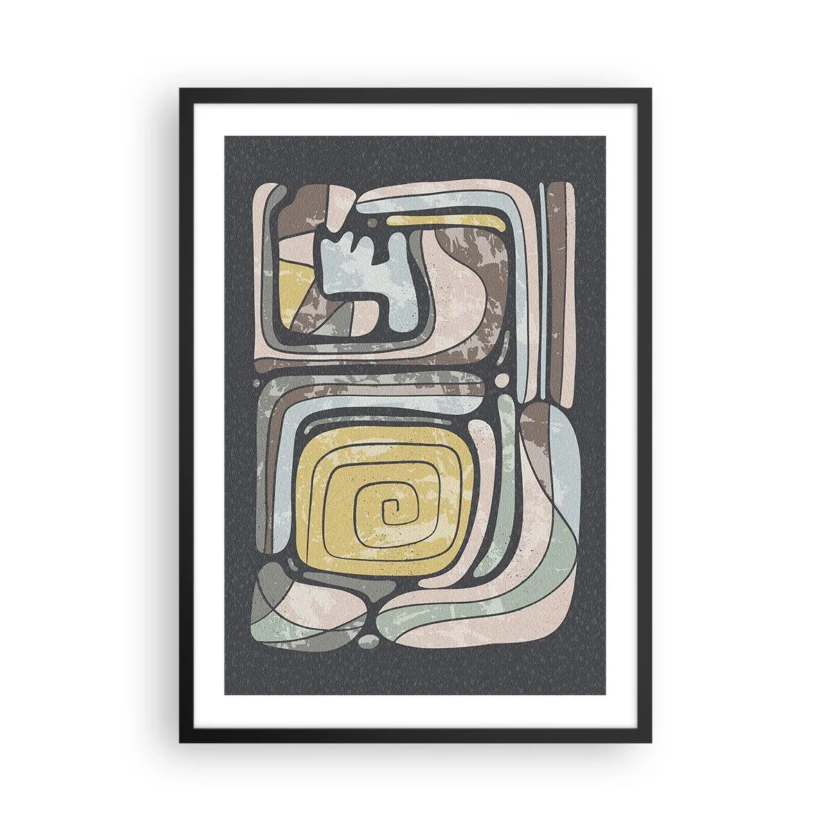 Plakát v černém rámu - Abstraktní umělecká díla s geometrickými vzory v zemitých tónech - 50x70cm - Abstrakce v předkolumbovském duchu - Moderní nástěnná dekorace do obývacího pokoje a ložnice ARTTOR