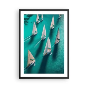 Plakát v černém rámu - Jachtařská regata na tyrkysové vodě - 50x70cm - Zápasení s větrem - Moderní nástěnná dekorace do obývacího pokoje a ložnice ARTTOR