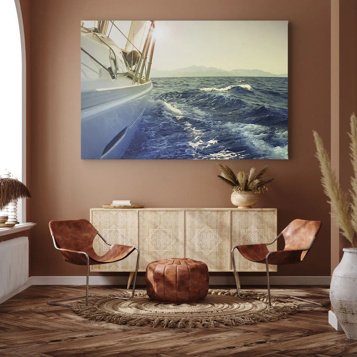 Obraz na plátně - Jachta na otevřeném moři s výhledem na vlny - 70x50cm - Za dobrodružstvím - Moderní nástěnná dekorace do obývacího pokoje a ložnice ARTTOR