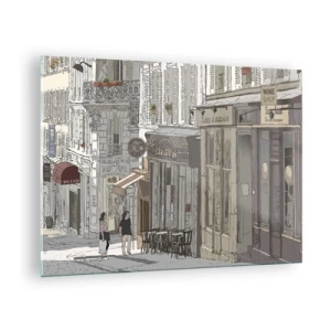 Obraz na skle - Ulice s kavárnami v uměleckém městském stylu - 70x50cm - Městské radosti - Moderní nástěnná dekorace do obývacího pokoje a ložnice ARTTOR