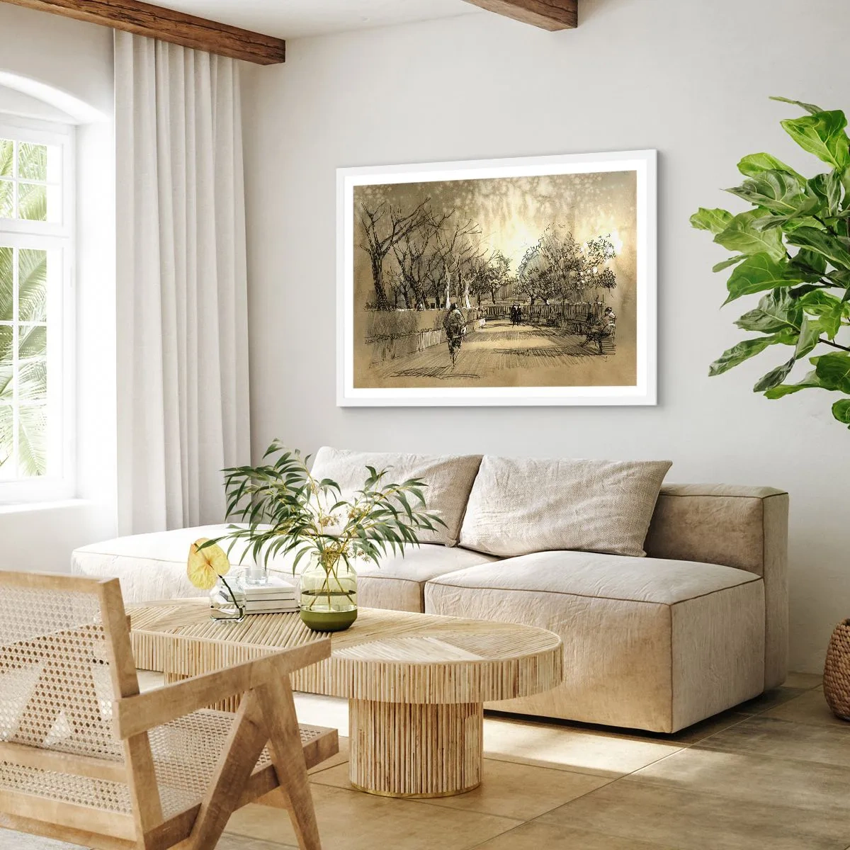 Plakát v bílém rámu - Pírkem zastavený okamžik - 70x50 cm