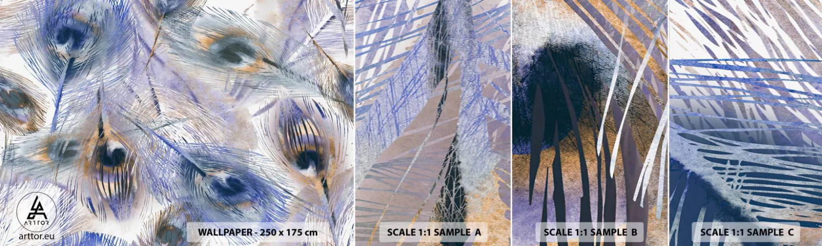 Fototapeta Vzorek Standard Eco - Kompozice pavího oka - Abstrakce, Paví peří, Boho - 100x30 cm