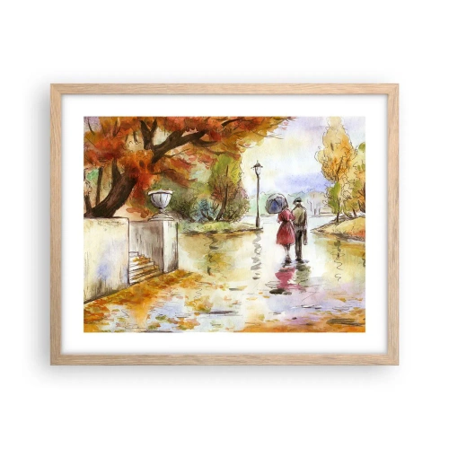 Plakát v rámu světlý dub - Romantický podzim v parku - 50x40 cm