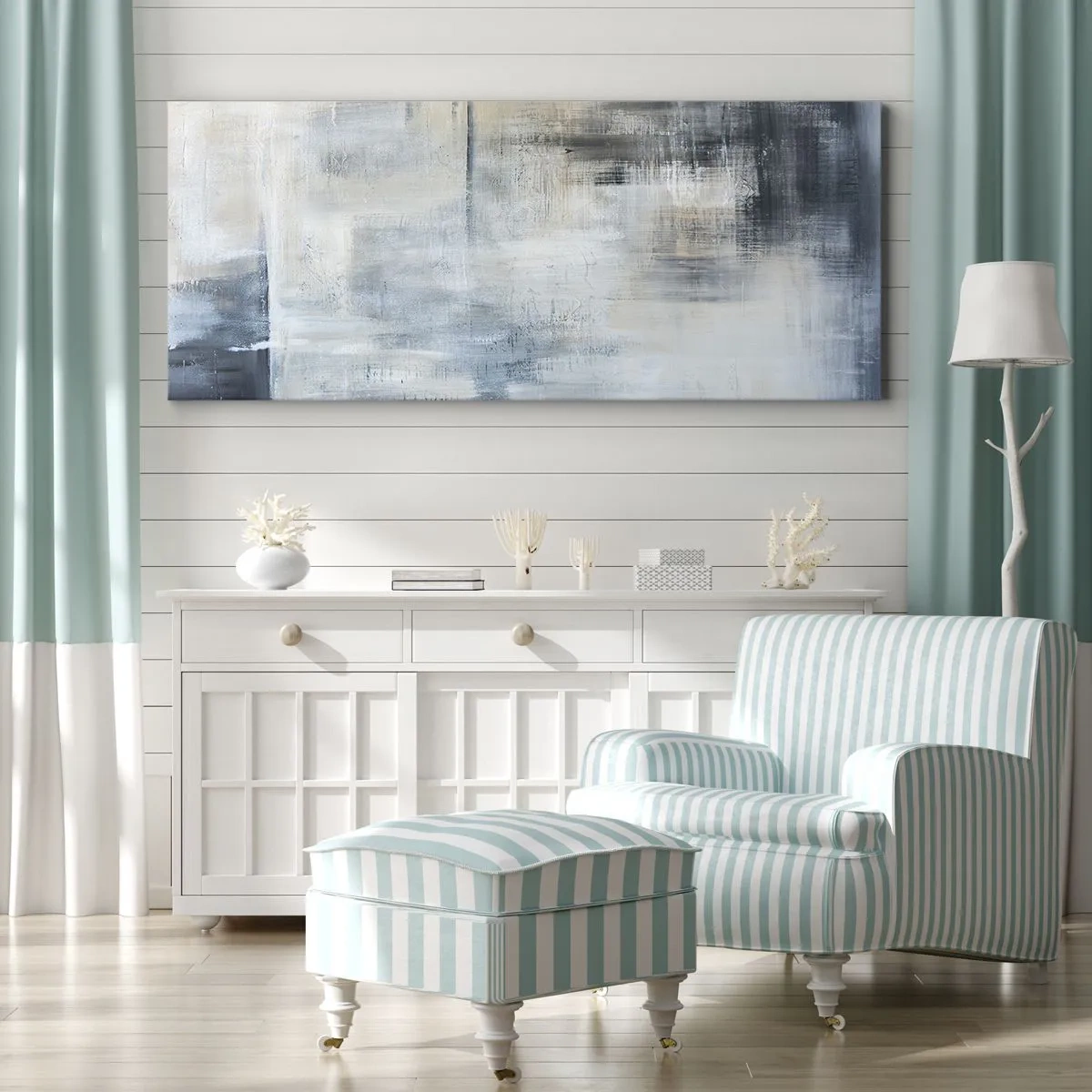 Obraz na plátně - Za závojem modré - 100x40 cm