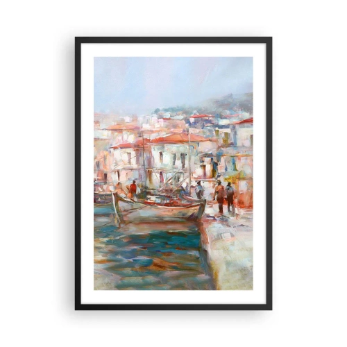Plakát v černém rámu - Malebný přístav v pastelových barvách - 50x70cm - Pastelová dovolená - Moderní nástěnná dekorace do obývacího pokoje a ložnice ARTTOR