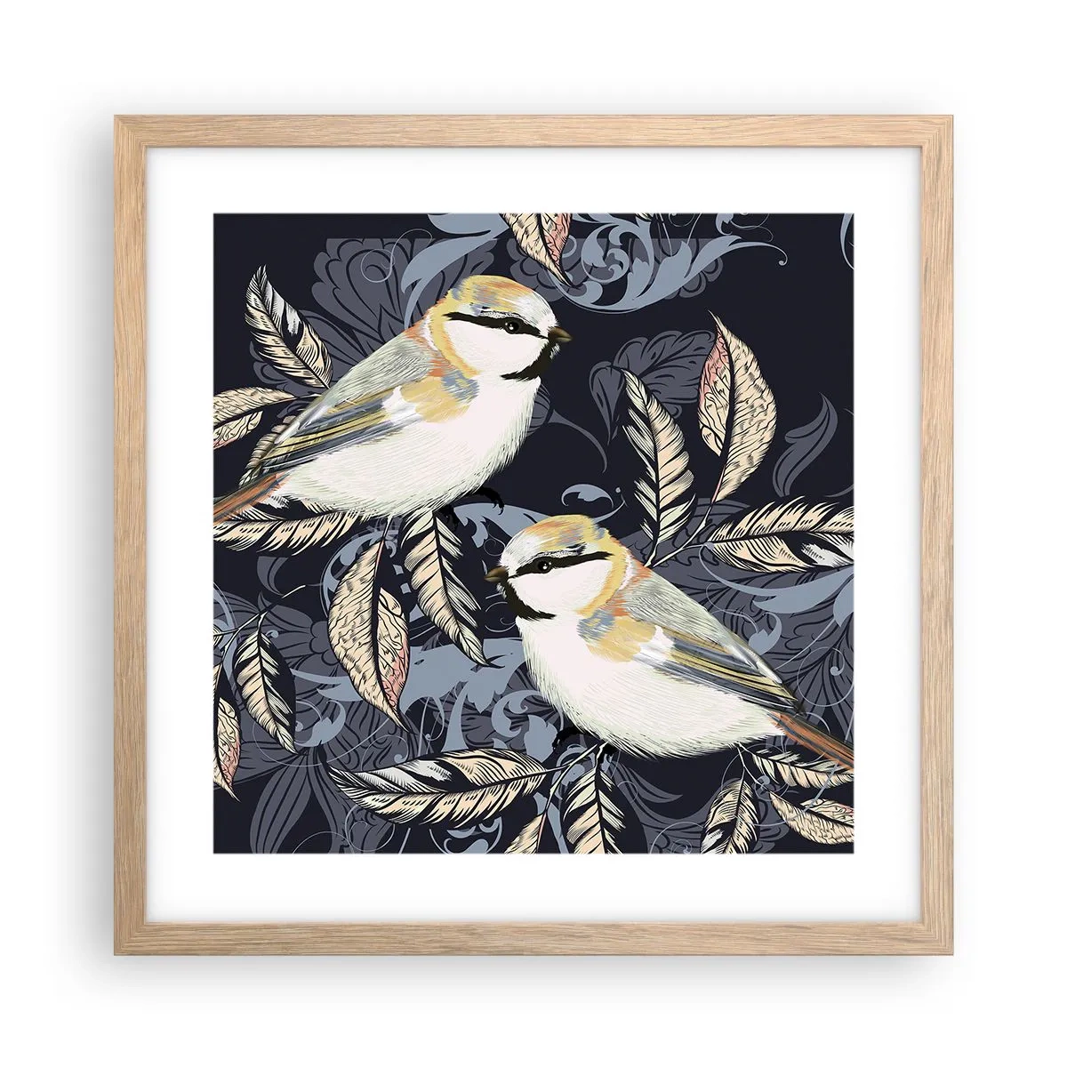 Plakát v rámu světlý dub - Žlutomodrá píseň - 40x40 cm