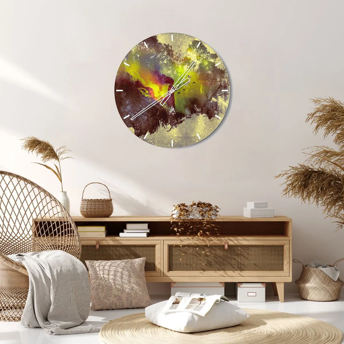 Nástěnné hodiny - Abstraktní krajina s přírodními prvky a barvami - 30x30cm - Matka příroda - Moderní nástěnná dekorace do obývacího pokoje, kuchyně a ložnice ARTTOR