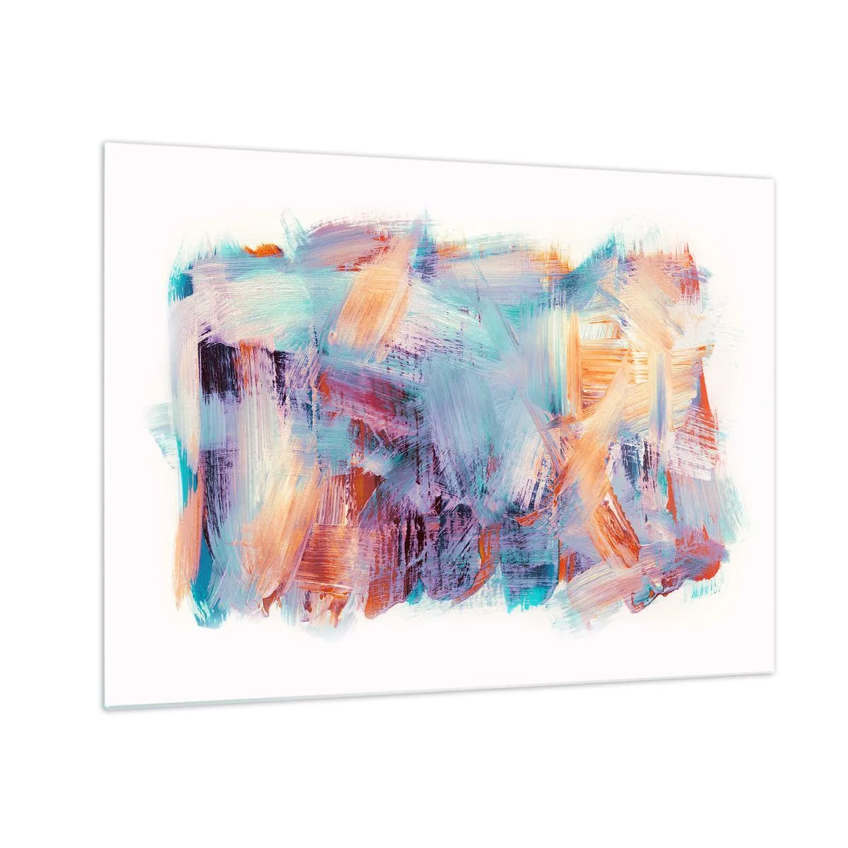 Obraz na skle - Barevné tahy štětcem v pastelové abstrakci - 70x50cm - Barevný nepořádek - Moderní nástěnná dekorace do obývacího pokoje a ložnice ARTTOR