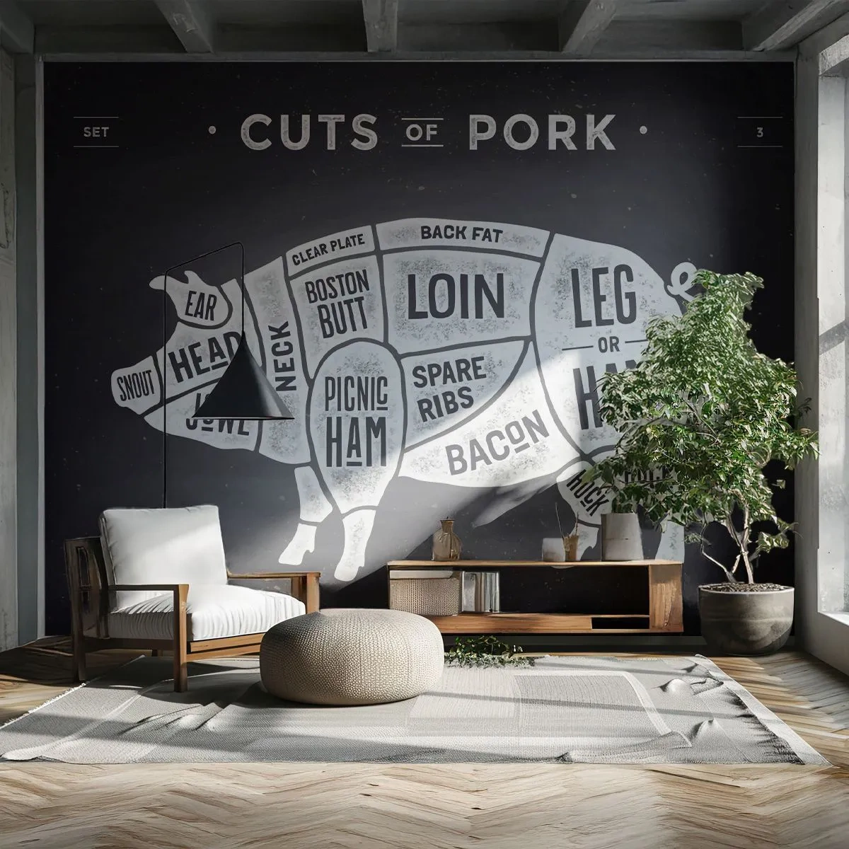 Fototapeta na míru Premium Sand - Slabikář řezníka - Gastronomie, Zvířecí prase, Vepřové