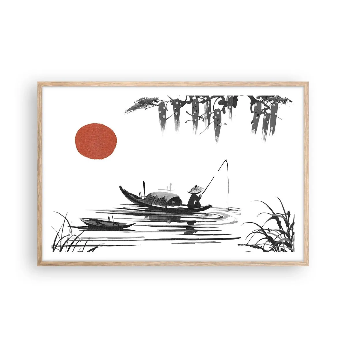 Plakát v rámu světlý dub - Asijské odpoledne - 91x61 cm