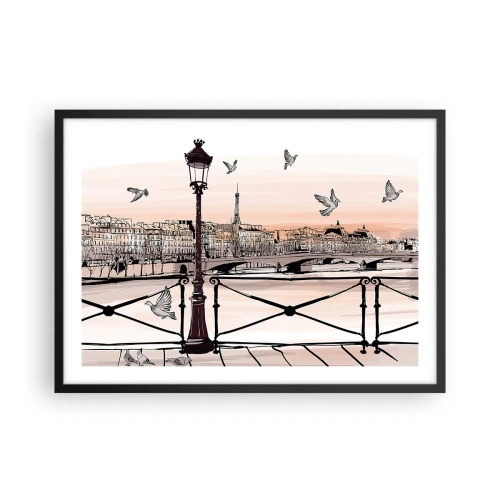 Plakát v černém rámu - Nad střechami Paříže - 70x50 cm