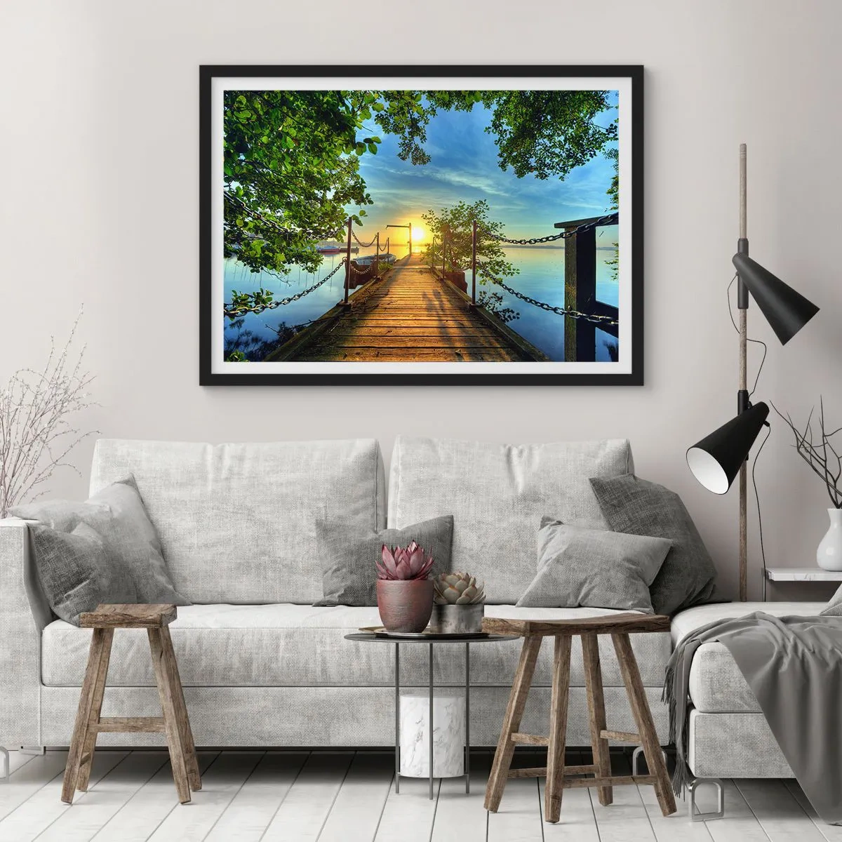 Plakát v černém rámu - Západ u vody - 50x40 cm