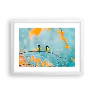 Plakát v bílém rámu - Ptačí drby - 40x30 cm