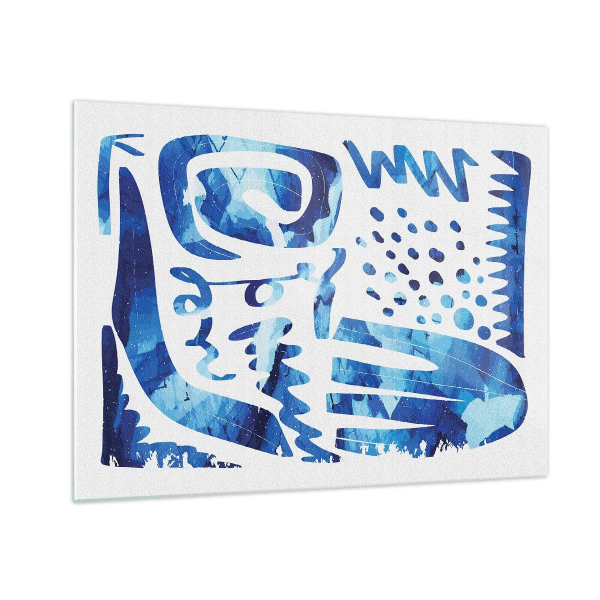 Obraz na skle - Dynamická modrá abstrakce s geometrickými tvary - 70x50cm - Zpět ke kořenům - Moderní nástěnná dekorace do obývacího pokoje a ložnice ARTTOR